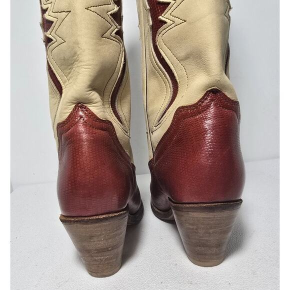 Vintage FRYE Tan Red Leather Bench Crafted Cowgirl Western Ladies Boots Sz 6B - Picture 11 of 16